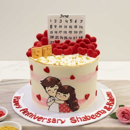 Couple illustration themed cake