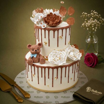Floral Chocolate Drip Design Cake